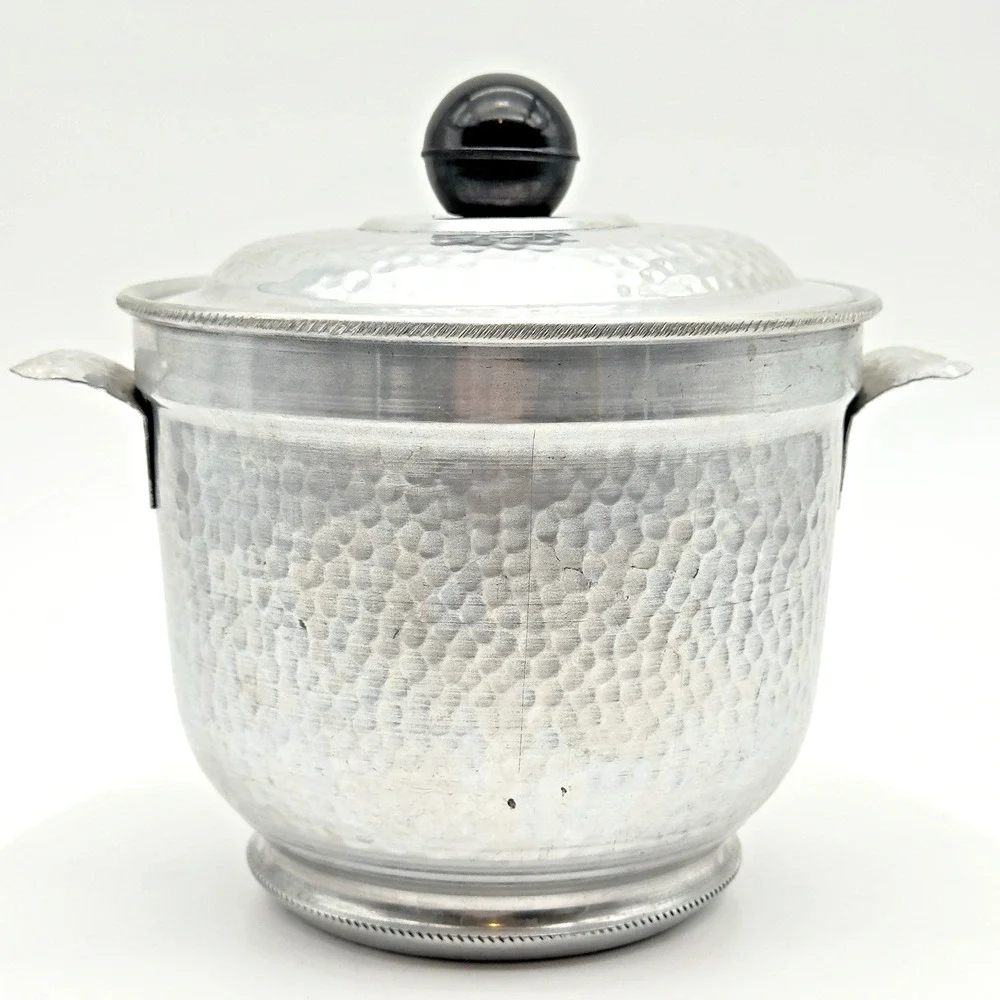 Vintage Mid Century Hammered Aluminum Ice Bucket Made In Italy